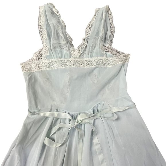 Yolande Womens Vintage 1940 Slip Dress Negligee Blue Lace Romantic Full Length L - Picture 12 of 12